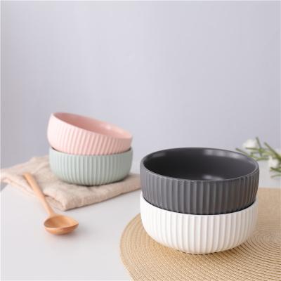 China Factory Direct Sales 6inch Disposable Round Matte Bulk Cereal Bowls Striped/Colorful Ceramic Soup Bowl for sale