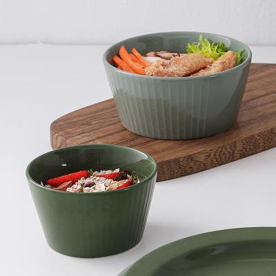 China Porcelain Disposable Modern Tableware Glazed Rice Soup Bowl Decorative Green Nordic Ceramic Salad Bowl for sale