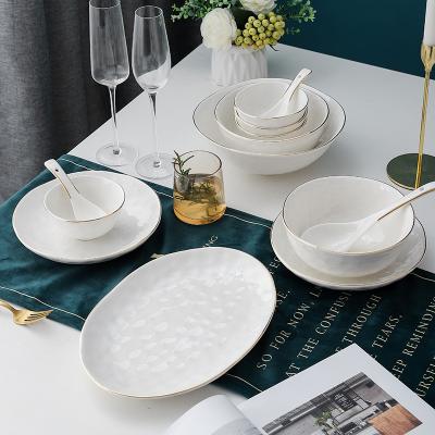 China Disposable Western Style White Dinner Dishes And Dishes Sets Gold Edge Dish Ceramic Dish for sale