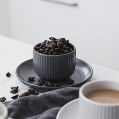 China 2021 European Coffee Viable Wholesale Bulk Gift Cheap Price Black Gray Glazed Ceramic Small Tea Cups And Saucers Sets for sale