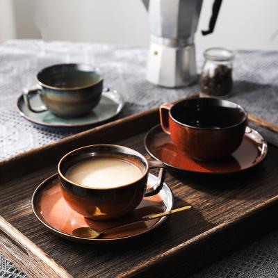 China 250ml Coffee Viable Design Coffee Used Glazed Ceramic Tea Cup Set Arabic Pottery Cappuccino Cups Porcelain Cup And Saucer for sale