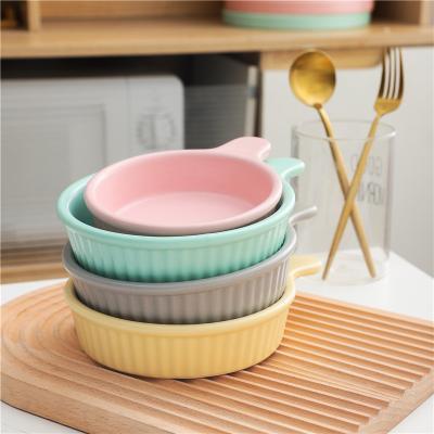 China Mini Nordic style ceramic stoneware factory made multi-colored disposable frying cookie bakeware pans and meat cooking ceramic food for sale