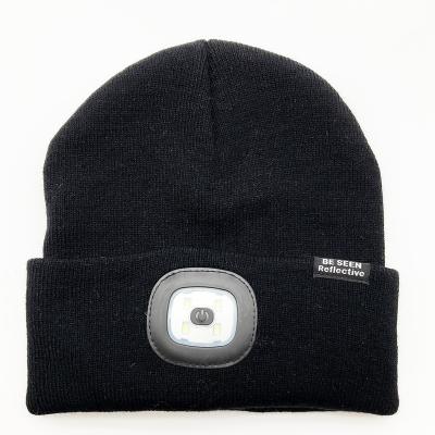 China Casual Wholesale Acrylic Knitted Beanie with LED Light with Custom Woven Label for sale