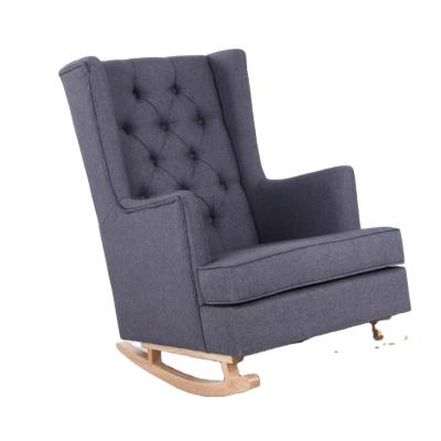 China High Quality Knocked-Down Gray Linen Rubber Wood Timber Modern Style Home Furniture Rocking Chair For Living Room for sale