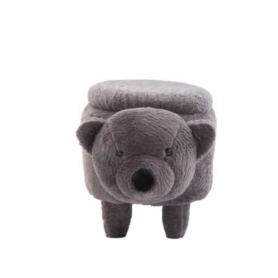 China Storage Gray Wooden Shelf Bear Shape Dark Popular Animal Ottoman for Kids in Kindergarten in Living Room for sale