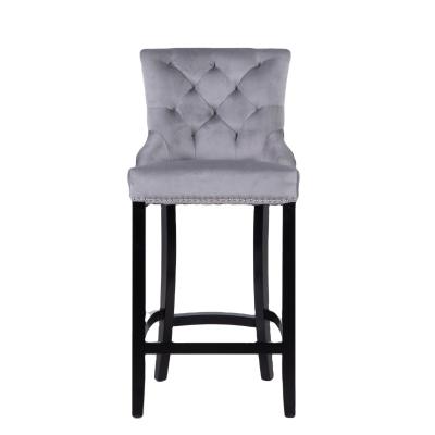 China Hot Sale Online Knocked-Down Gray Velvet Wooden Stand Rubber Bar Chair Wholesale Modern Style Light In Bar for sale