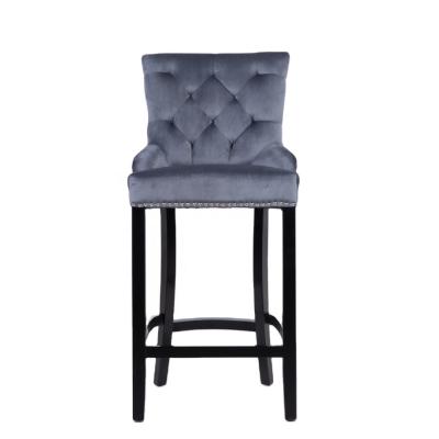 China 2021 New Durable One Piece Furniture Dark Wood Knocked-Down Bar Chair Gray Velvet Wooden Support Rubber Legs In Bar for sale