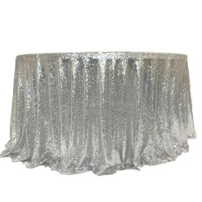 China Wrinkle Free Durable Elegant Machine Washable Silver Sequin Round Tablecloth For Wedding Banquet for sale