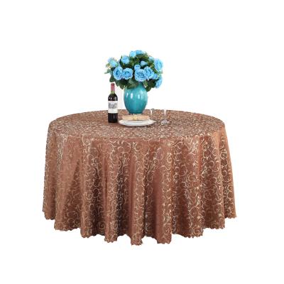 China Wrinkle Free Durable Elegant Machine Washable Luxury Round Table Clothes Brown Wedding for sale