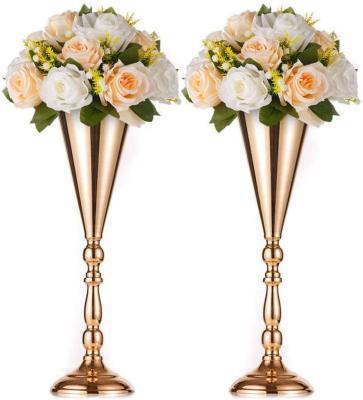 China Luxury Elegant Metal Wedding Flower Trumpet Vase Table Centerpiece for sale