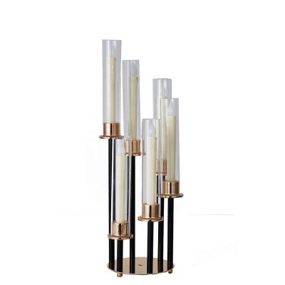 China Luxury Elegant Metal 5am Candle Holders Black Candelabra Table Centerpieces For Wedding for sale