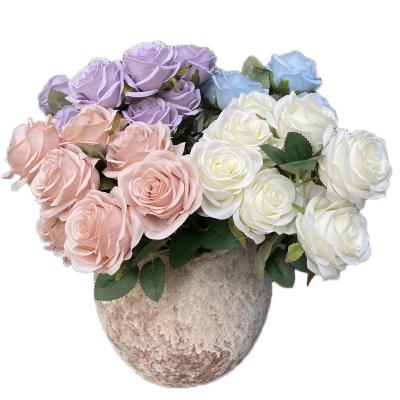 China Real Vivid Artificial Fake 9 Silk Flower Wedding Bridal Rose Heads Bouquet for sale