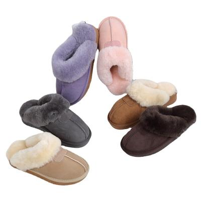 China Cushioning wool and fur embedded housekeeping slippers for men and women autumn and winter thick-soled leather warm non-slip slippers for sale