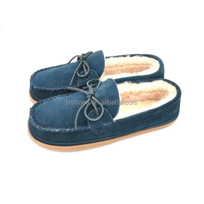 China Warm High Quality OEM Customized Logo Winter Sheepskin Moccasin Slippers For Men for sale