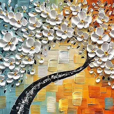 China Art Deco Vitality Tree White Large Flower Home Decoration Hand Painted Oil Painting for sale