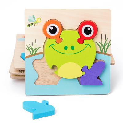 China Cartoon Toy Kids Wooden 3D Puzzle Jigsaw Toys For Children Cartoon Animal Vehicle Wood Puzzles Baby Educational Toys for sale