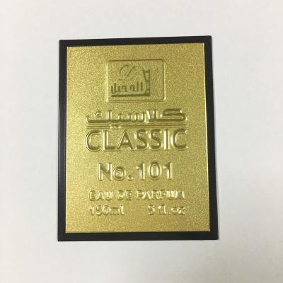 China Scratch Off OEM Gold Metal Perfume Package Classic Brand Label Logo Sticker For 150ml Perfume Bottle for sale