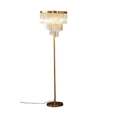 China Modern JLF-491 Post Modern K9 Crystal Modern 3 Row Brass Floor Lamps For Living Room for sale