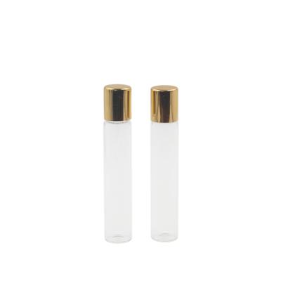 China Personal Care 10ml Clear Glass Eye Cream Roll On Bottle Metal Rollball Gold Lid for sale