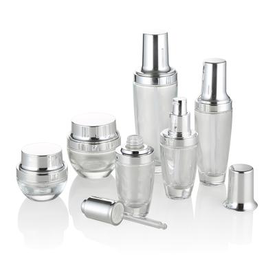 China Personal Care 50ml 100ml Empty Glass Cosmetic Bottle 30g 50g Glass Jar Cosmetic Pump Packaging Set for sale