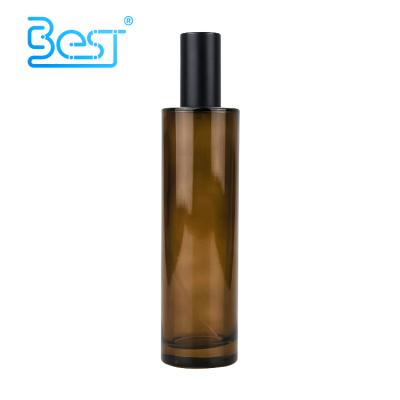 China Luxury Cosmetic Cylinder Amber Glass Matte Bottle 100ml Oil Mist Sprayer Black Aluminum Toner Bottle for sale