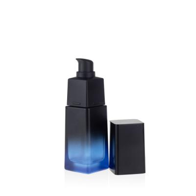 China High End Square Color Square Shape Glass Personal Care Spray Pump Bottle 40ml 110ml 125ml Black Blue Black Cosmetic Bottle for sale