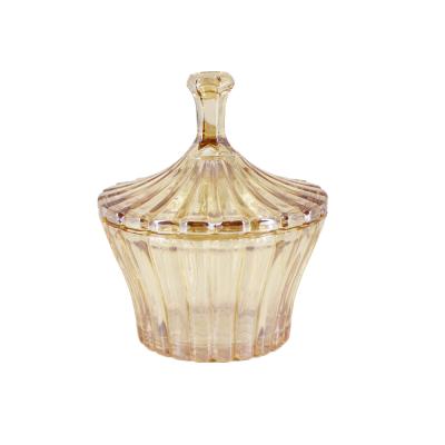 China Cover Elegant Crystal Diamond Storage Jar Glass Bowl Colored Wedding Candy Glass Bowl With Glass Lid for sale