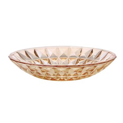 China Amber Gold Colored Glass Charger Dish Viable Decorative Electronic Fruit Dish Dish With Flower Pattern for sale