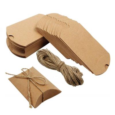 China Biodegradable Custom Make Brown Kraft Paper Pillow Shaped Wedding Candy Snacks Luxury Gift Packaging Box With Rope for sale