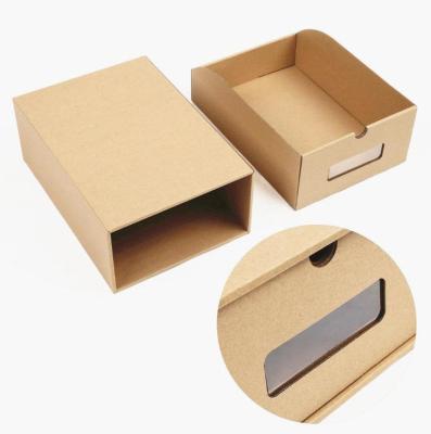 China Material Manufacturer Reused Custom Transparent Shoe Packaging Box High Heel Shoe Box Folding Cardboard Kraft Paper Drawer Shoe Box for sale