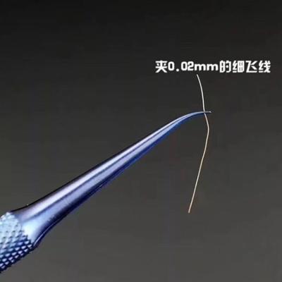 China Precision titanium alloy blue colour fly line fingerprint tweezers for phone cooper wire repair for sale