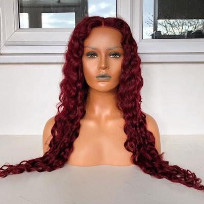 China Deep Wave Water Wave Human Hair 360 Full Lace Wigs For Black Women 99j Red Color #bug Curly Human Hair Lace Front Wigs for sale