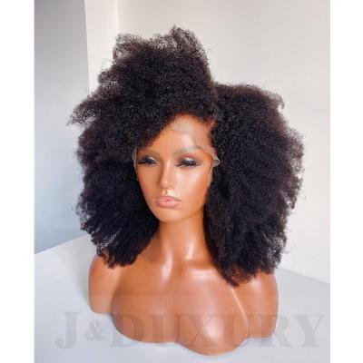 China Afro Curly 4C Curl Full Lace Wig 12A Curl Brazilian Hair Afro Kinky Curly Hair For Women HD Color Transparent Lace Pre Plucked Wigs for sale