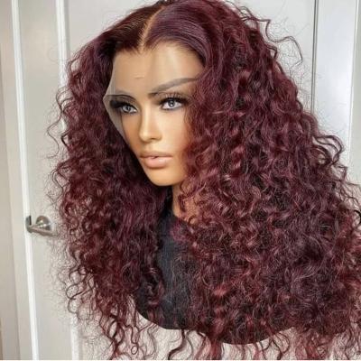 China Water Wave 99j Colored Brazilian Hair Wig 360 Lace Frontal Wigs For Color Women Curly Hair HD Transparent Full Lace Wig for sale