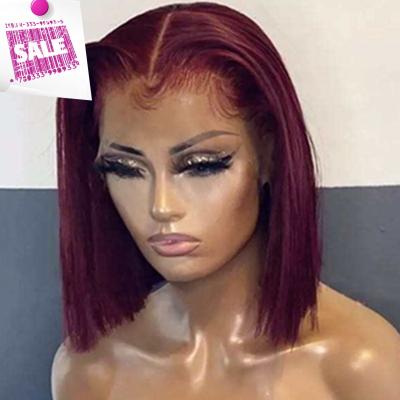 China Natural Straight Short Lead Hair Pre Plucked Transparent Red Virgin Hair #99j Full Lace 360 ​​Full Lace Wigs For Women Color Virgin Hair Lead Wigs for sale