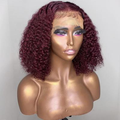 China Jerry Curl short hair 360 full lace wigs for black women jerry curly red color #bug 99j color lace front wigs for black women for sale