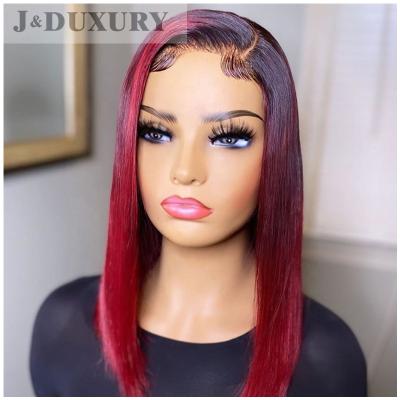 China Body wave hair wigs dangle 1b/99j ombre hair virgin transparent lace frontal wigs for black women 4x4 lace closure cheap wig for sale