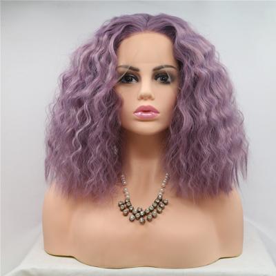 China Silky Straight Deep Purple Hair Color Water Wave Synthetic Lace Front Wigs For Color Women Factory Cheap Synthetic Lace Wig For White Women for sale