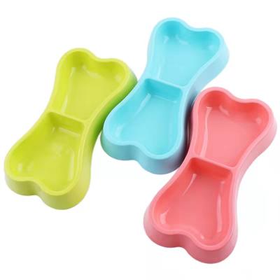 China Factory Direct Selling Cute Viable Bone Shape Plastic Dog Cat Double Bowl for sale