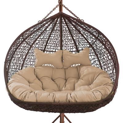 China Modern Luxury 2 Person Outdoor Patio Hanging Wicker Swing Chair with Cushion Double Seat Egg Hanging Chair for sale