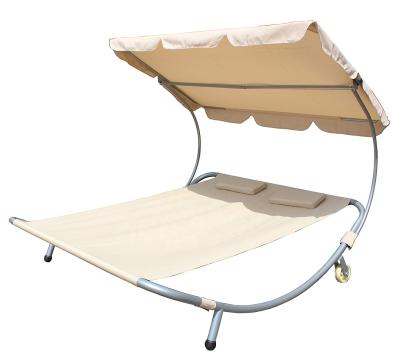 China Modern Patio Outdoor Portable Double Chaise Lounge Hammock Bed with Sun Shade and Wheels for sale