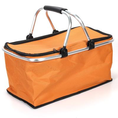 China Durable Portable Thermo Insulated Fabric Supermarket Fabric Storage Basket Aluminum Folding Carry Shopping Basket Canvas for sale