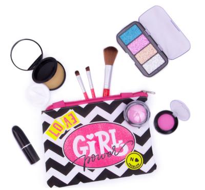 China MBK Safety PLAYS Girls DIY Makeup Bag Playset Toys Pretend Cosmetic Makeup Set with Storage Bag for Kids for sale