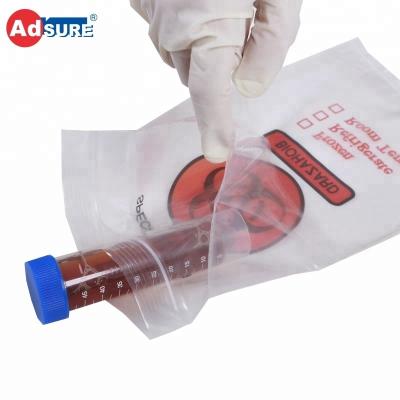 China Customized Biohazard BIODEGRADABLE Bags /Reclosable Zip Lock Medical Lab Specimen Bags 6x9 Inch With Double Pouch for sale