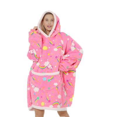 China Wearable Anti-wrinkle Rainbow Unicorn Blanket Hoodies Fleece Plush Double Sided Sweatshirt for sale