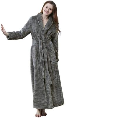 China QUICK DRY Women's Pockets Nightgown Flannel Sleepwear Pajamas Solid Color Waffle Plush Bathrobe for sale