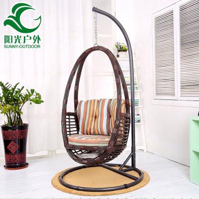 China Modern Indoor Outdoor Egg Shaped Garden Furniture Swing Chair Patio Rattan Swing Egg Shaped Hanging Chair With Stand for sale