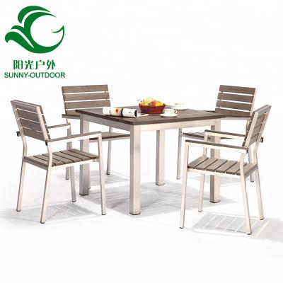 China Malaysian aluminum dining table and furniture modern outdoor plastic wooden patio chairs set for restaurant for sale