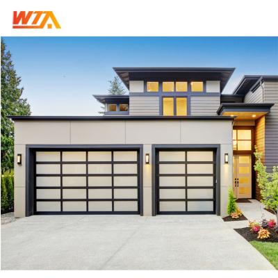 China Windproof aluminum alloy frosted new modern black combined automatic glass garage door for villa for sale