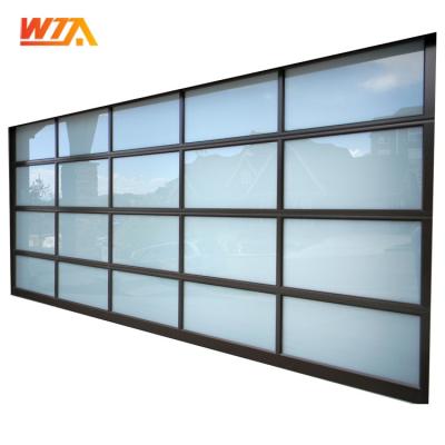 China Aluminum alloy windproof material frosted new modern black sectional glass panel garage door for sale